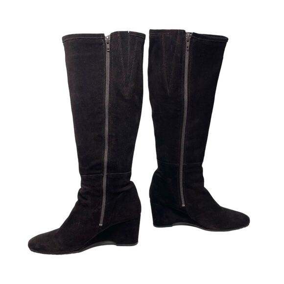 Pepe Jeans Suede Tall Wedge Heel Boots - Dark Brown - Size 40 - Picture 5 of 8